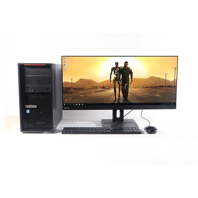 Vente de complet bureau Lenovo ThinkStation P310 Tour Intel Xeon-1245 v5 @ 3.40 GHz - RAM 16Go DDR4 SSD 128Go + 1To - GPU 8Go - Écran LENOVO 29" FHD avec accessoires