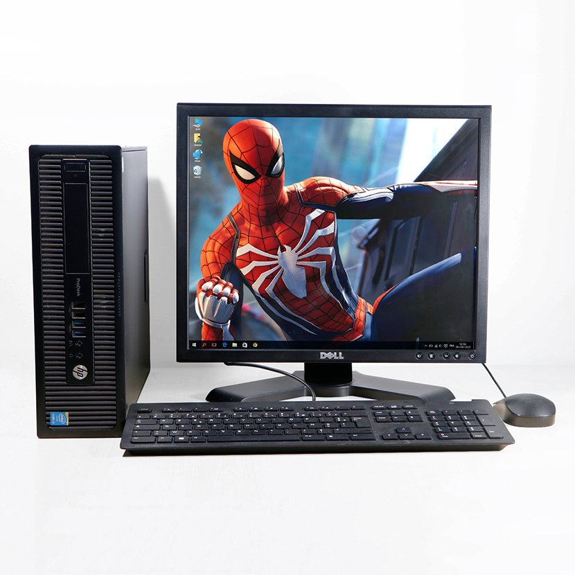 Vente de Complet bureau d'occasion HP ProDesk 600 G1 SFF Core i3 (4th Gén) CPU @ 3.7 GHz - RAM 4Go DDR3 HDD 500Go avec un écran Dell 19", avec une garantie 3 mois