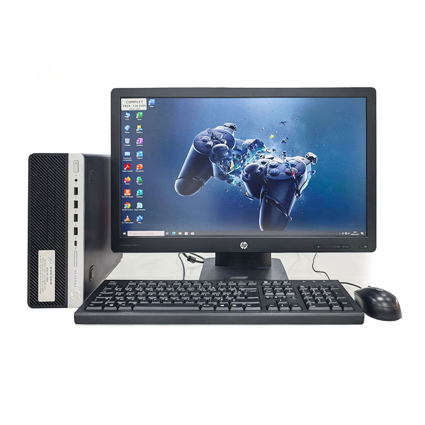 Vente de Complet bureau d'occasion Mini HP ÉliteDesk 600 G5 · Core i5 (8ᵉ Gén) CPU @ 3.00GHz · Capacité : 8Go DDR4 / 256Go · Écran HP 24" *Garantie de 3 mois