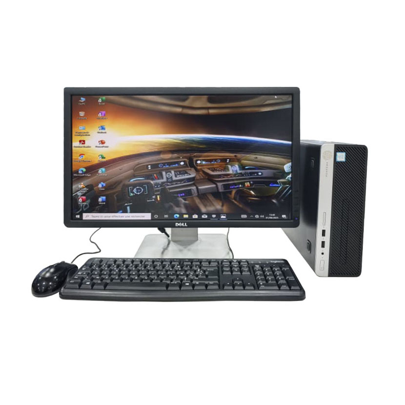 vente de Complet bureau d'occasion Mini HP ProDesk 400 G4 · Core i3 (6ᵉ Gén) CPU @ 3.70GHz · Capacité : 8Go DDR3 / 500Go · Écran Dell 23" *Garantie de 3 mois