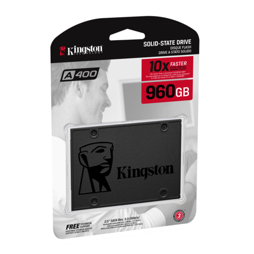 Vente de Le Disque Dur SSD SATA A400 - Kingston 960Go Neuf est dix fois plus rapide qu’un disque dur standard, avec des vitesses de lecture et d’écriture pouvant atteindre 500 Mo/s et 450 Mo/s.