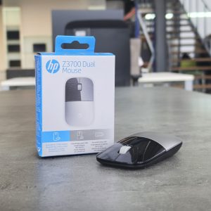 Vente de Souris sans fil HP Z3700 Dual Mode Silver avec Bluetooth et USB 2,4 GHz, capteur optique 1600 DPI, design ultra-fin et autonomie jusqu'à 16 mois.