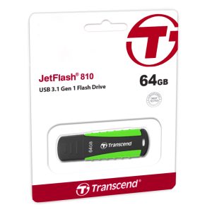Vente de La clé USB 3.1 Transcend JetFlash 810 est caoutchoutée, pour une excellente protection contre les chocs, éclaboussures, la poussière et l'humidité.