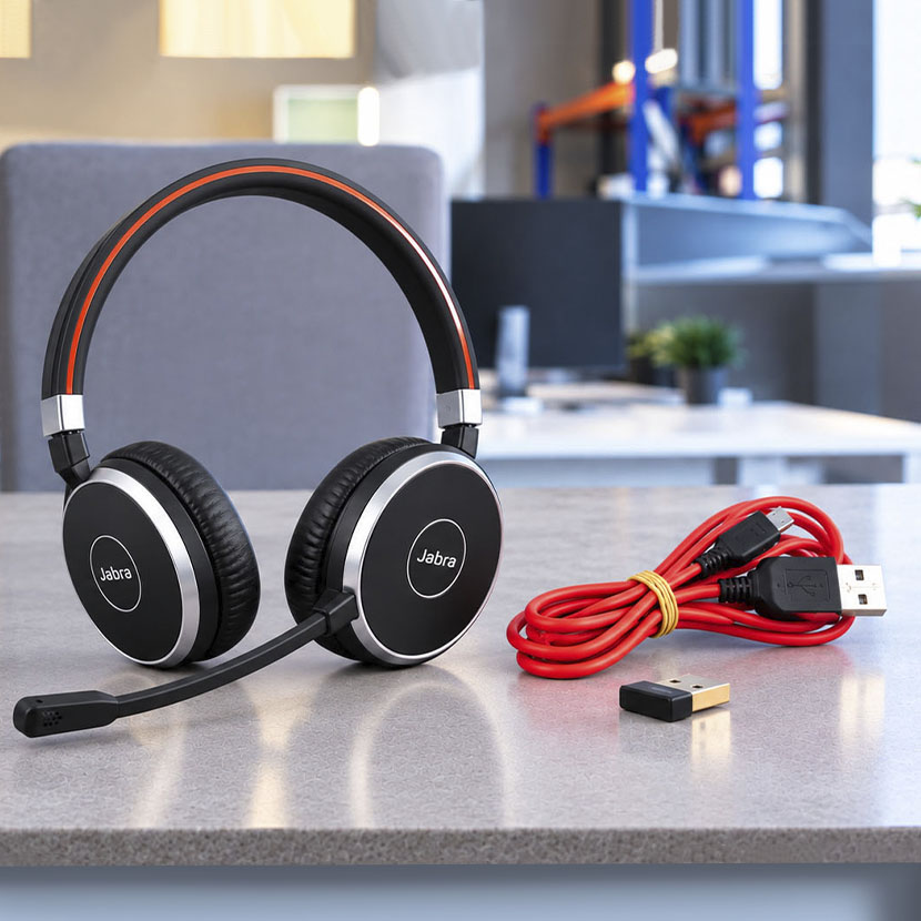 Micro-Casque Sans Fil Bluetooth Arceau - Jabra Evolve 65 SE Stéréo + Dongle USB avec son sac – Image 3