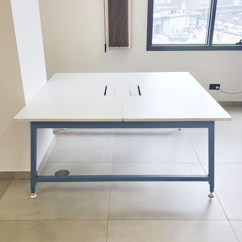 Table de Bureau Professionnelle - Bench de 2 - Modulaire blanche avec passe-câbles central (140x80) x 2 – Image 5