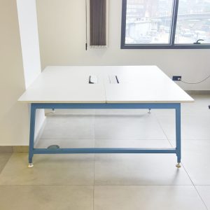 Table de Bureau Professionnelle - Bench de 2 - Modulaire blanche avec passe-câbles central (140x80) x 2