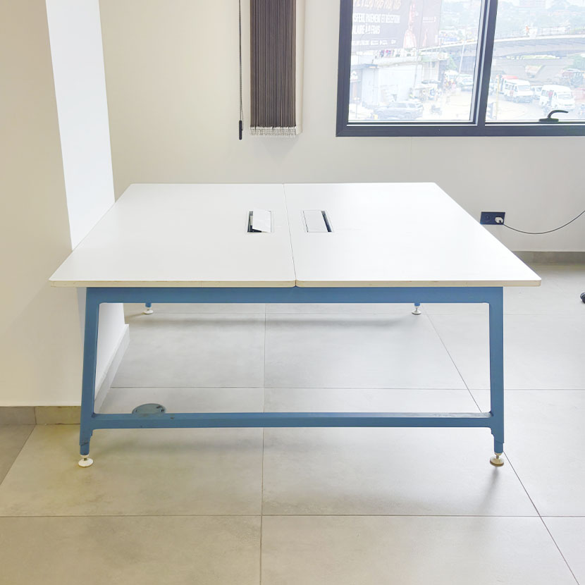 Table de Bureau Professionnelle - Bench de 2 - Modulaire blanche avec passe-câbles central (140x80) x 2