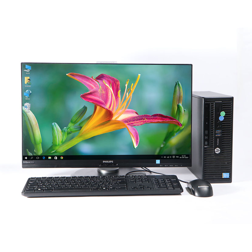 Complet HP ProDesk 400 G2.5 SFF Core i3 - RAM 4Go DDR3 HDD 500Go + Écran Philips 24" sans bordure