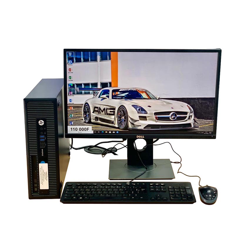 Complet bureau d'occasion HP ÉliteDesk 800 G1 SFF CPU : Intel Core i5-4670 (4TH Génération) CPU @ 3.4 GHz RAM : 4 Go DDR3 / HDD : 500 Go plus un écran : Dell 2417H 24" avec tous les accessoires