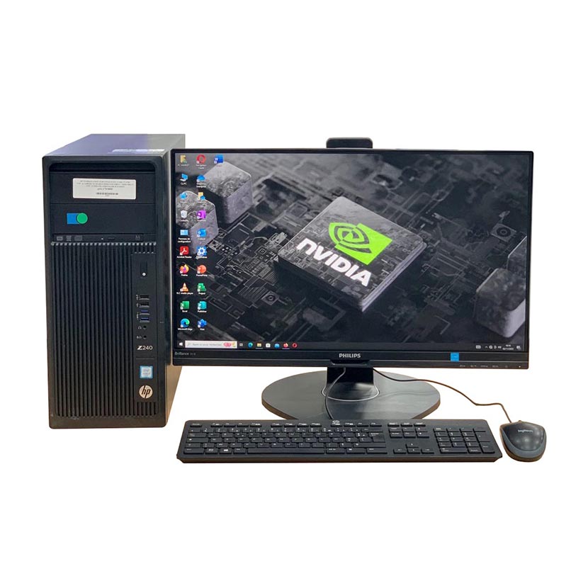 Complet bureau HP Workstation Z240 Tour Core i7 - RAM 16Go DDR4 SSD 128 Go + HDD 500 Go/ GPU 4Go DDR5 + Écran Philips 24" avec tous les accessoires