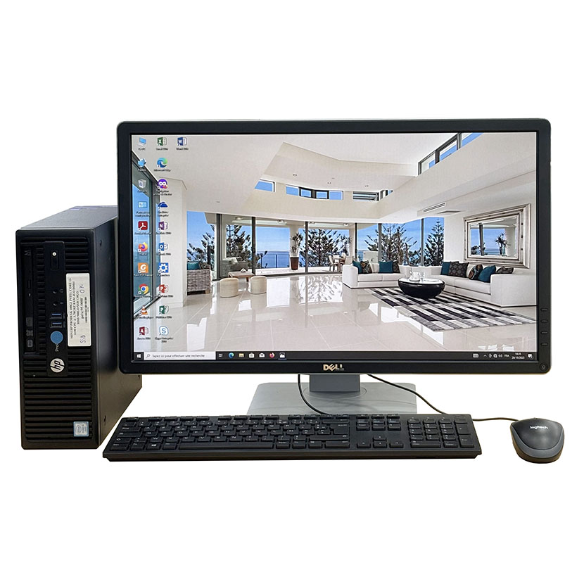 Complet Mini UC HP Prodesk 400 G3 Intel Core i3-6100 CPU @ 3,70 Ghz (6th Gén) - RAM 4 Go DDR4 HDD 500Go/SSD 128 Go + Écran Dell 24"