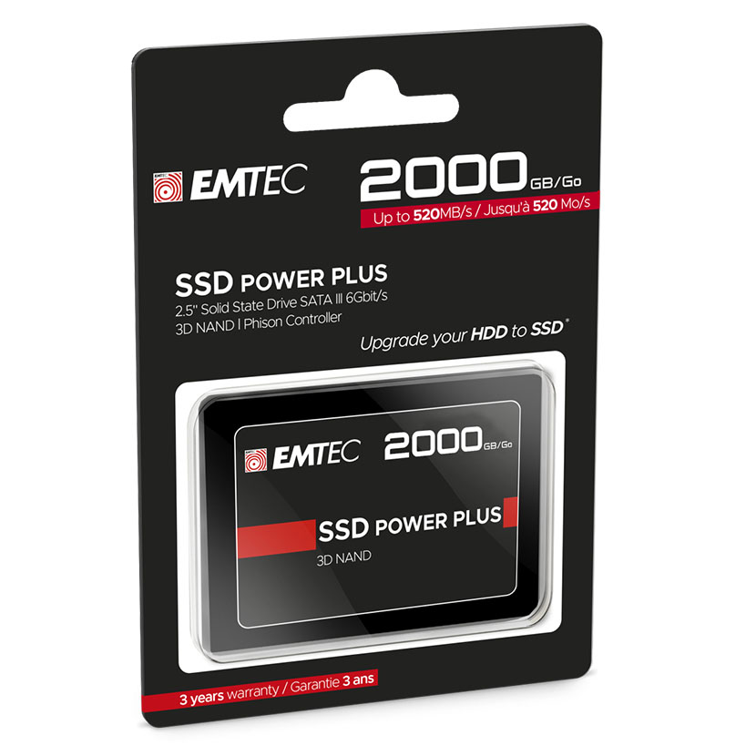 Le Disque Dur SSD SATA - EMTEC 2To Neuf donnera un coup de boost (rapidité et durabilité) instantané à votre ordinateur, jusqu’à 20x plus rapide qu’un disque dur classique.