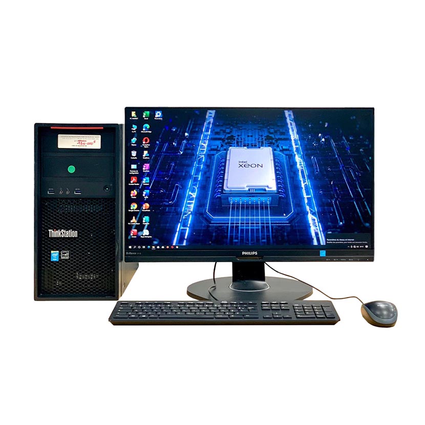 Complet bureau Lenovo ThinkStation P320 Tour Xeon CPU @ 3,00Ghz - RAM 16Go DDR4 - SSD 256o + HDD 1To - GPU 2 Go DDR3- Écran Philips 24" avec accessoires