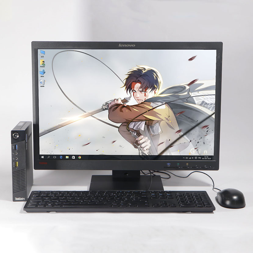 Complet bureau d'occasion Micro Lenovo M73 Core i5-4590 CPU @ 3.20 GHz RAM : 4 Go DDR3 / HDD 500 Go plus un écran : Lenovo 22" avec tous les accessoires