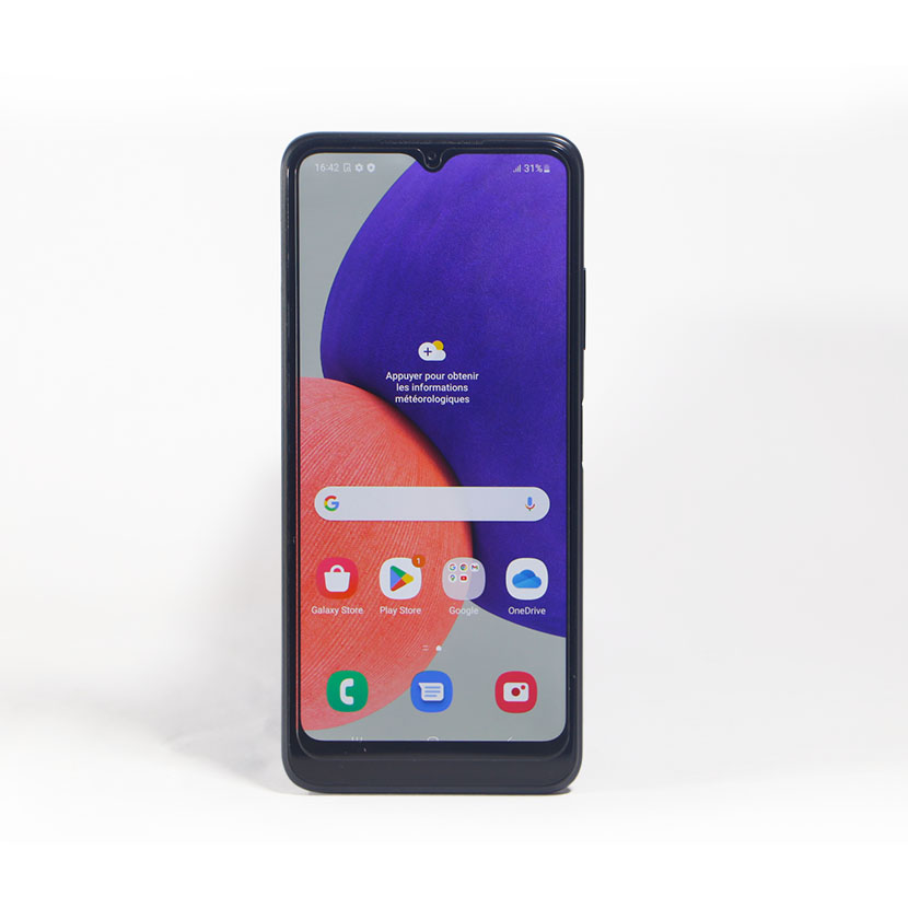 Téléphone portable Samsung galaxy A22 5G d'occasion RAM : 4 Go Stockage : 128 Go Appareil photo principal : 48 Mpx et frontal : 5 Mpx Compatibilité double SIM : Oui ( Nano SIM) Compatible a la 5G