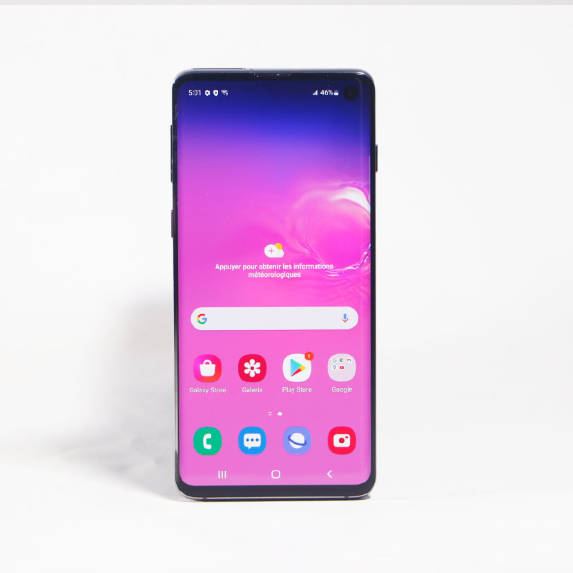 Téléphone portable Samsung galaxy S10 d'occasion RAM : 8 Go Stockage : 128 Go Appareil photo principal : 12 Mpx et frontal : 12 Mpx Compatibilité double SIM : Oui ( Nano SIM) Compatible a la 4G