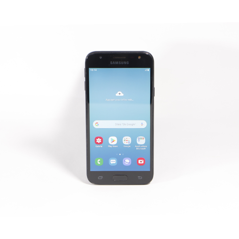 Téléphone portable Samsung Galaxy J3 2017 d'occasion RAM : 2Go Stockage : 16Go Caméra principale : 13Mpx et frontal : 5Mpx * Double SIM : Oui (micro SIM) Compatible à la 4G
