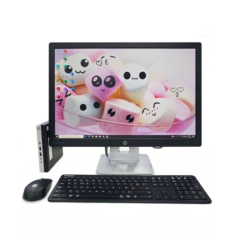 Vente de Complet bureau d'occasion Micro HP EliteDesk 800 G6 Core i5 10ᵉ Gén. CPU @ 2.30 GHz RAM 16Go DDR4 / SSD 512Go + un écran HP 24" avec tous les accessoires