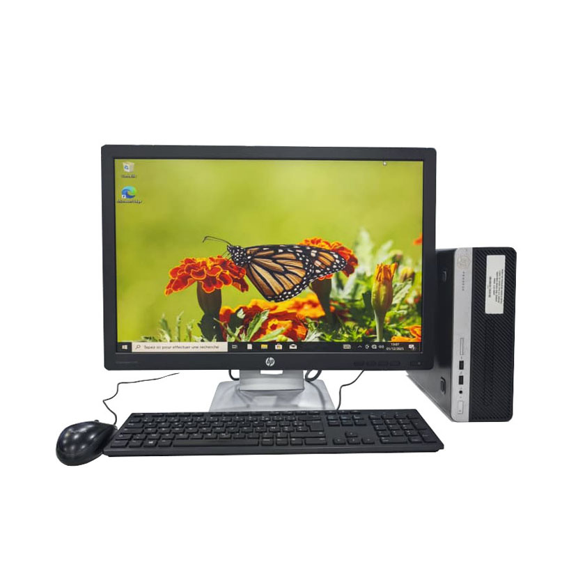 Vente de Complet bureau d'occasion Mini HP ProDesk 400 G4 · Core i5 (6ᵉ Gén) CPU @ 2.50 GHz · Capacité : 8Go DDR4 / 256Go · Écran HP E242 *Garantie de 3 mois