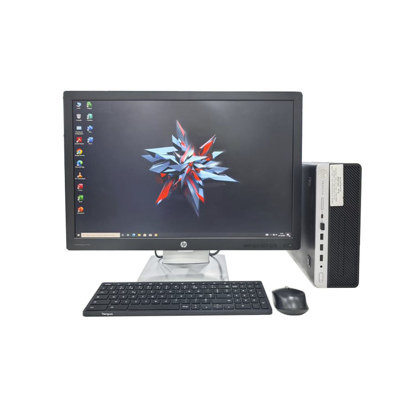 Vente de Complet bureau d'occasion Mini HP EliteDesk 600 G5 · Core i5 (6ᵉ Gén) CPU @ 3 GHz · Capacité : 16Go DDR4 / 256Go + 1To · Écran HP 24" *Garantie de 3 mois